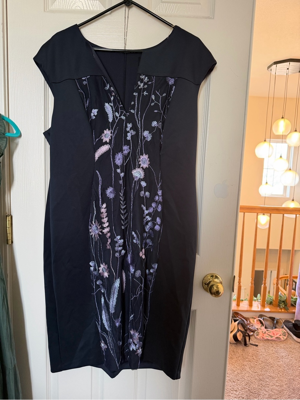 connected apparel Black Midi Dress with Lavender Floral Embroidery